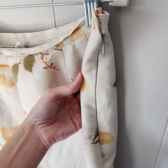 Annie Alexander Floral Wide Leg Hise Rise Linen Pants 14 Cream Orange Trousers - Picture 6 of 9